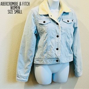 Ambercrombie & Fitch women blue corduroy trucker style jacket snap front Sz S